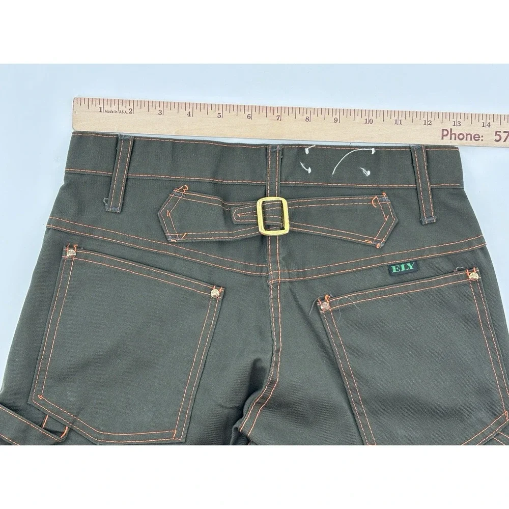 Vintage Ely Mens Buckle Back Jeans Dark Green Denim 26x32 Retro Cinch Back